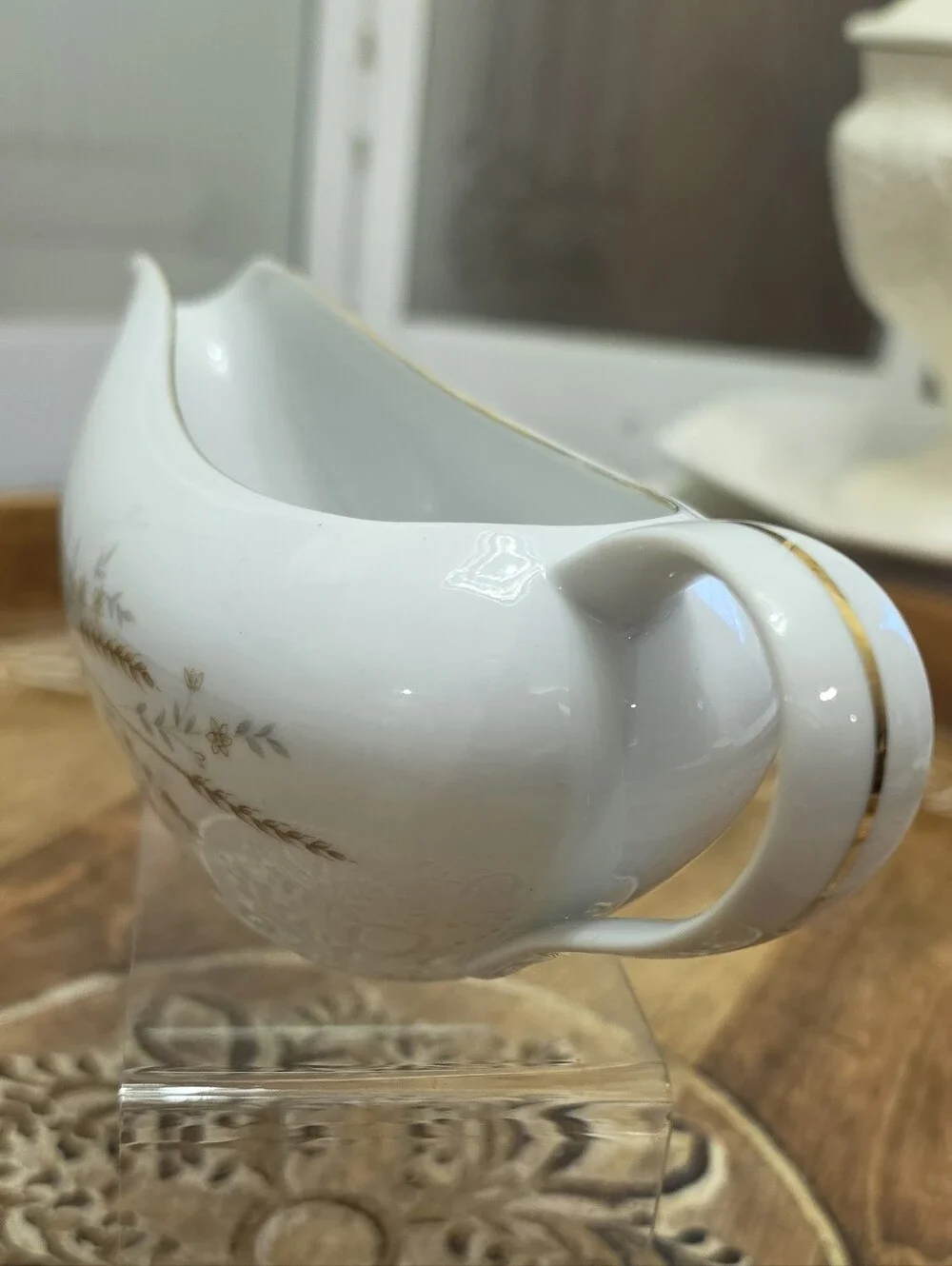 Vintage Golden Harvest Fine China Japan Gravy Boat Wheat Motif Gold Trim MCM Vtg